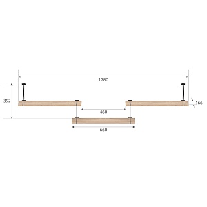 Полка с полкодержателями COFFEE SH4-ROD/BAR, дуб сонома светлый, 1780х166х392 мм